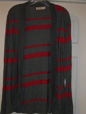 Faded Glory XL Gray and Red Striped Cardigan